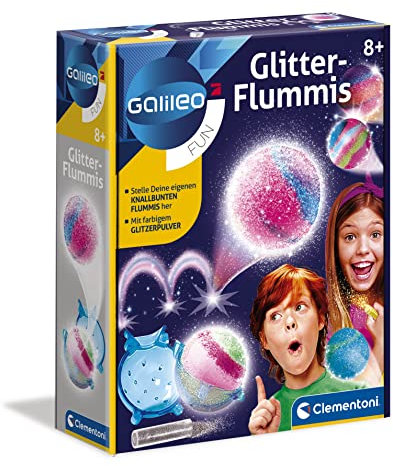 Clementoni Galileo Fun – Glitter Flummis, bunte & glitzernde Gummibälle zum Selbermachen, Experimentierkasten für zu Hause, Spielzeug für Kinder ab 8 Jahren 59032