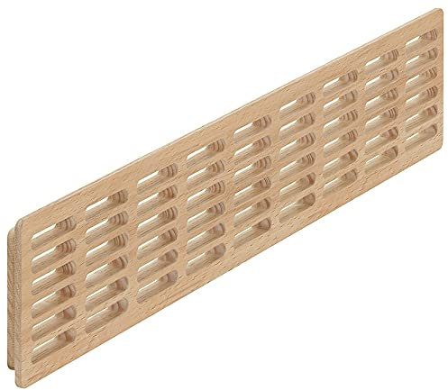 Gedotec Rejilla de ventilación para puerta, de madera maciza de haya, rejilla de ventilación rectangular con borde protector, 550 x 80 mm, ventilación de puerta para entrada, 1 pieza