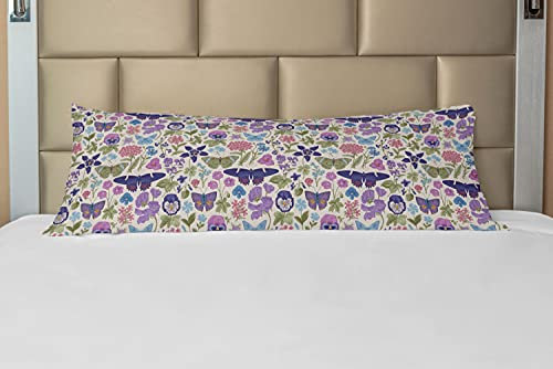 ABAKUHAUS Blumen Körper Kissenbezug mit Reißverschluss, Schmetterlings-Stiefmütterchen Blumen-Blatt, Deko-Akzent Langer Kissenbezug, 53 x 137 cm, Pale Tan und Multicolor