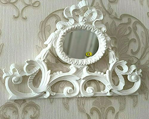 Wanddeko Weiß Wandrelief Barock 30x48cm Wanddekoration Antik Wandspiegel Shabby Badspiegel c1522 Weiß
