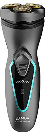 Cecotec Afeitadora Rotativa Bamba PrecisionCare Titanium PerfectCut. 8 W, Cuchillas de Acero Inox, Recubrimiento de Titanio, Cabezal 3D, Batería de litio, Autonomía 40 min