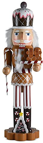 Ornativity Christmas Candyland Gingerbread Nutcracker – Wooden Nutcracker Candy Man with Candy Cane and Gingerbread Cookies in Hand Xmas Themed Holiday Nut Cracker Doll Figure Decorations