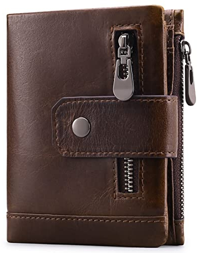 SENDEFN Herren Geldbörse aus Leder, Geldbeutel Herren Bifold mit RFID Schutz, Portemonnaie im Hochformat mit Reißverschluss Münzfach