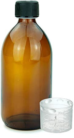 Devitre braune Glasflasche 500 ml mit Deckel Messbecher und Beschriftungsetikett