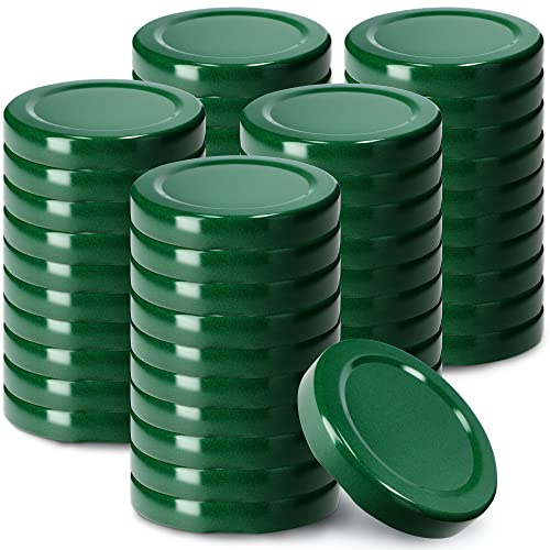 KADAX Jar Lids Ø 53 mm, Sealing Solutions for Small Bottles and Mini Jars, Metal Tops with Three Threads for Preserving Jam and Honey (Green Lids, Set of 50)