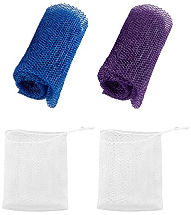 2 filets exfoliants africains, 2 filets moussants épurateurs, éliminent saleté et huile, peau plus lisse (bleu, violet)