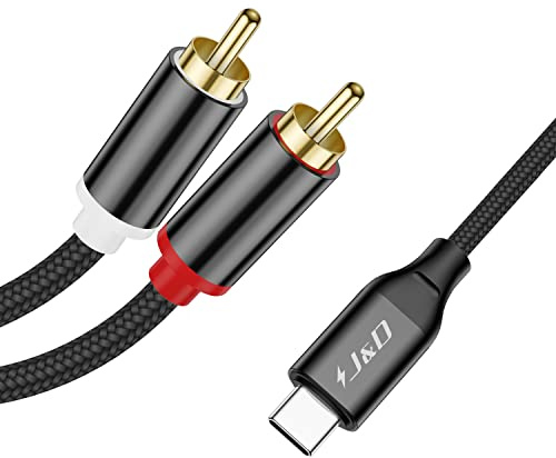 J&D USB C auf Cinch Audio Kabel, Type C auf 2RCA Stereo Adapterkabel, Geflochtenes Stereo-Audio-Konverterkabel, Cinch Y-Splitterkabel, Kompatibel mit Galaxy S25/S24, iPhone 16 Serie/15 Serie, 2 m
