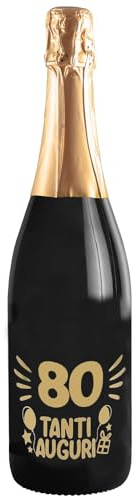 Bottiglia di Prosecco D.O.C. Extra Dry 0.75 lt., per idea regalo di compleanno 80 anni per lui e per lei, tanti auguri con etichetta in oro (Oro, 80)