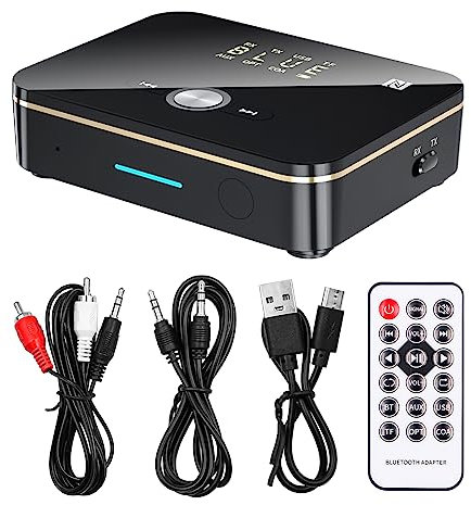 VOANZO Adattatore Bluetooth 2 in 1 Trasmettitore Bluetooth 5.0 + Ricevitore Bluetooth Portatile e Ricaricabile Sei Interfacce AUX RCA Digitale Ottico/Coassiale USB/TF Supporto NFC con Telecomando