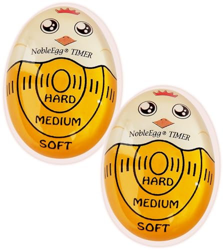 NobleEgg Egg Timer for Boiling Eggs, Soft Medium Hard Boiled Egg Timer that Changes Color When Done, No BPA, Yellow, Pack of 2