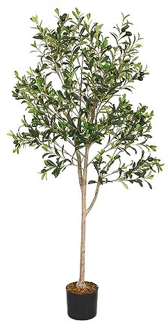 Azoco 5ft Artificial Olive Tree, 5 Feet Tall Faux Potted Plant Fake Olive Tree with Realistic Branches and Fruits for Home Office Living Room Indoor Décor