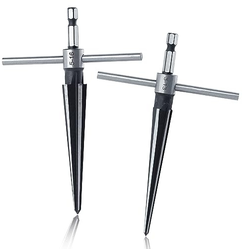 GOLD DEER T Handle Taper Reamer Set Tapered Reamer Set Hand Held Tapered Reamers Sizes 1/8-1/2 (3-13mm) & 5-5/8 (5-16mm) Handle Drilling Tools Woodworker Cutting Tools Luthier Guitar Tools