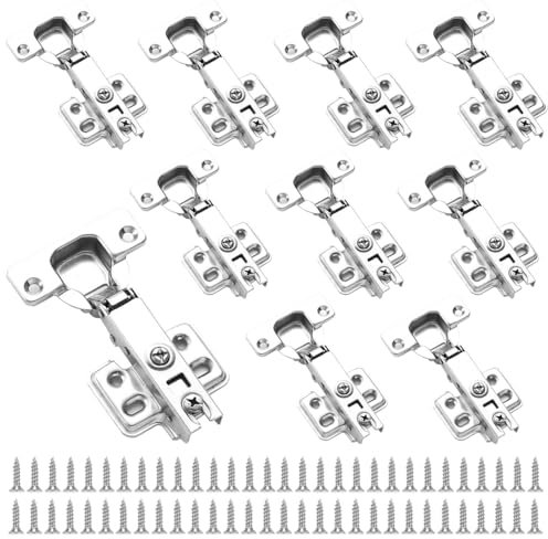 10 PCS Soft Close Cabinet Hinges - Cold Rolling Door Hinge With Screws - Standard Full Overlay Mute Hydraulic Kitchen Cupboard Hinges
