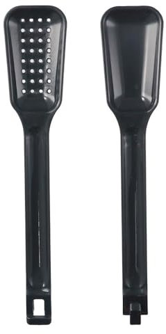 hobbyme 2 Pcs Schwarz Haushalt Lebensmittel Grade Probierlöffel Filter mit Sieb Hilfslebensmittel, PP Material Abnehmbare Lebensmittel Clip Rutschfeste Verlängerung Griff für Esszimmer Küche Zubehör