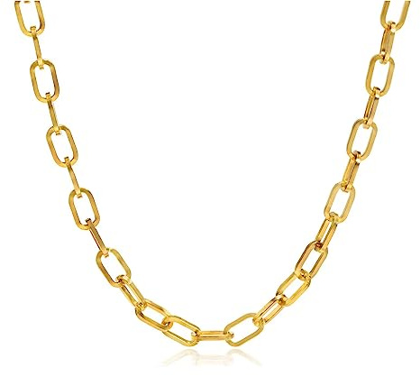 KunBead Gold Paperclip Chain Birthday Necklace Chunky Link Womens Necklace