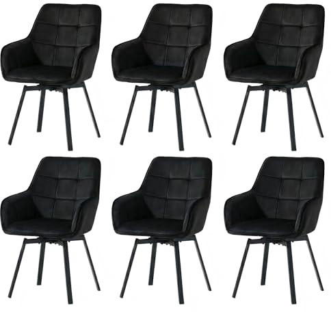 CLIPOP Esszimmerstühle 6er Drehbar Set mit Armlehne, Samt Polsterstuhl Gepolstert Sitz Küchenstuhl Drehstuhl Armlehnenstuhl für Esszimmer Wohnzimmer Büro (6er Set, Samt Schwarz)
