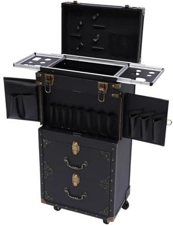 Premium Kosmetik Trolley XXL mit Schubladen | Kosmetikkoffer Trolley groß abschließbar | Reise-Koffer mit Rollen in Schwarz