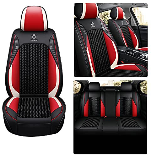 Awotzon Autositzbezug Für Skoda Fabia 2007-2023 5 Sitze Autositzbezüge Komplettset Allwetter Auto Sitzauflage Kunstleder sitzbezüge（Schwarz-Rot）