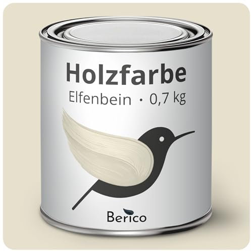 Berico Holzfarbe - Elfenbein Beige Sand - 0,7 Kg - 4in1 Premium Holzlack inkl. Grundierung & Decklack - Für Innen und Außen - Robust & Wetterfest