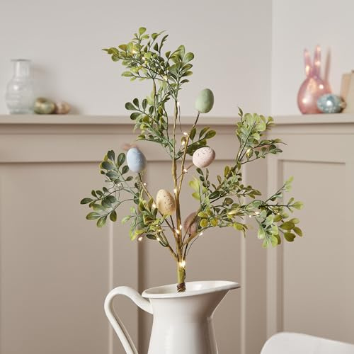 Lights4fun Osterstrauch Beleuchtet Osterzweige mit Ostereiern Frühlingsdeko Osterdeko Innen Ostergesteck künstlich