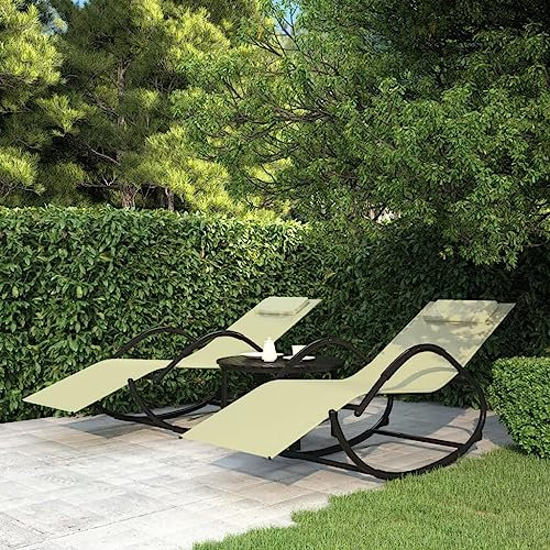 DYRJDJWIDHW gartenliege,sonnenliege,relaxliege,sonnenliege klappbar,Schaukelliegen 2 STK. Creme Stahl und Textilenestrandliege klappbar leicht,campingliege,strandliege,