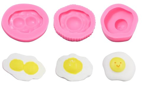 Stiesy 3Pcs Stampi in Silicone per Uova in Camicia Rosa, Stampi per Uova a Doppio Tuorlo, Stampi per Torte, Stampi Creativi per Simulazione di Uova Fritte per la Preparazione di Biscotti al Cioccolato