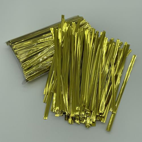 800 Pcs Twist Ties 6 Colors Reusable Metal Cable Ties,Suitable for Treat Bags Bread Candy Bags Party Gift Bags and Cord Twist,Garden Plants Ties,DIY Colorful Twist Strap etc(Gold,4inch)