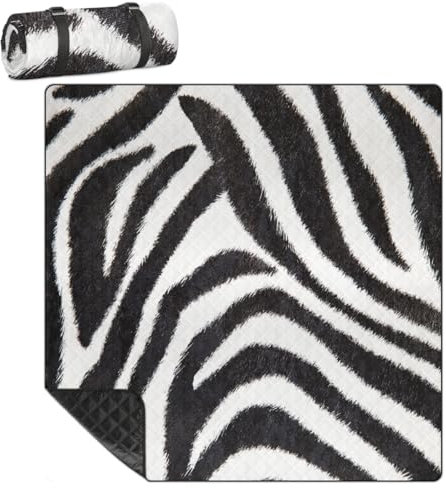 Mularoka Zebra Skins Picknickdecke, wasserdicht, sanddicht, faltbar, Stranddecke, 200,7 x 200,7 cm, extra groß, tragbar, waschbar, Outdoor-Matte für Camping, Park, Gras, Wandern, Reisen