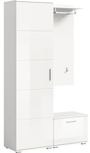 möbelando Garderoben-Set >Prego< in weiß/weiß Hochglanz - 110x191x37cm (BxHxT)