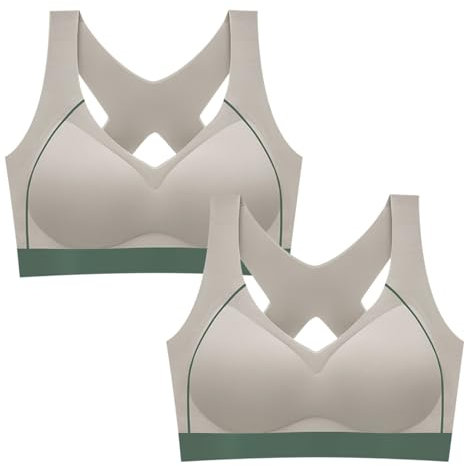 MOONBADI BH ohne bügel Grün (2pcs) Damen Sport BH Ohne Bügel Bustier Klassische Bequem Stretch Bra Mittle Halt Gepolstert Wohlfühl BH BH Grosse grössen 100C