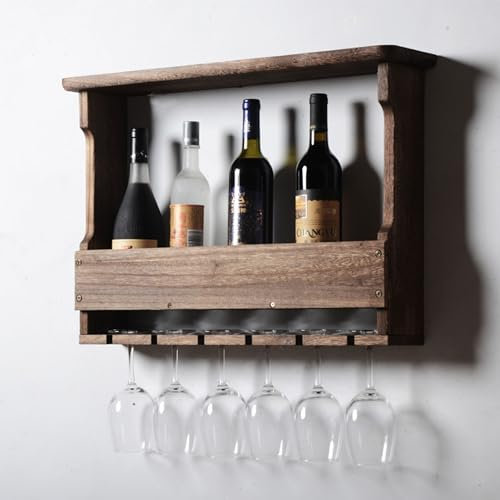 JOSIAHCQ Weinregal Wand Flaschenregal Holz Schmal Wine Rack Weinschrank Barschrank mit Weinglashalter Weinständer Mini Bar Deko für Hausbar Esszimmer Home Bar Küche Bartheke Wohnzimmer(Dark Color)