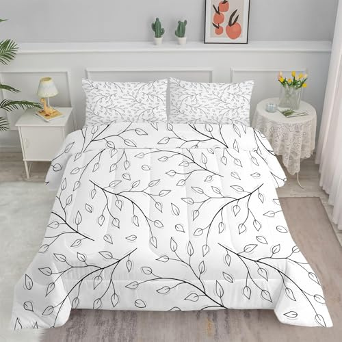PNHCL Edredon Nordico Cama 180, Relleno Nordico 240x260 cm con 2 Fundas Almohada, Planta Negra Reversible Edredón de Fibra 240gr/m², Ligero, Suave, Transpirable para 4 Estaciones, Blanco