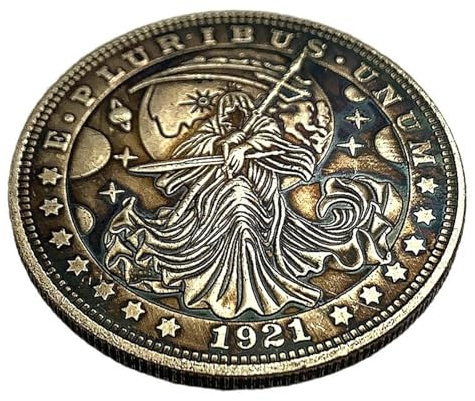 KONGZIZZW 1921 Moneta randagia Halloween Falce Ottone Vecchio Argento medaglia mestiere Rame Moneta da Collezione Moneta -Default