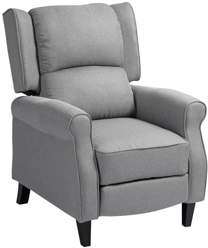 HOMCOM Sillón Relax Reclinable Manual Sillón Relax Tapizado en Lino Sintético con Reposapiés Retráctil Carga 150 kg Sillón Reclinable para Dormitorio Oficina Gris