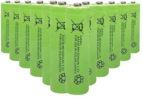 Galdex 12 Pack AAA Rechargeable Solar Light Batteries 1.2V 600mAh Ni-MH Pre-Charged Double A Solar Battery for Indoor Outdoors use in Garden Lawn Lamps, String Lights (AAA 600mAh, 12 Pack)