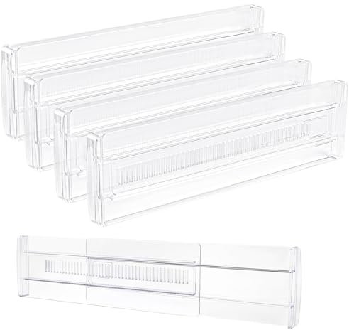 Starward 4 Stück Kunststoff Schubladentrenner Verstellbar Transparente, Schubladen Organizer Kleiderschrank Organizer für Schlafzimmer, Kommode, Küche