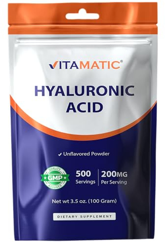 Vitamatic Hyaluronic Acid Powder 200mg - Supports Healthy Connective Tissue and Joints - Promote Youthful Healthy Skin - 100 Gram