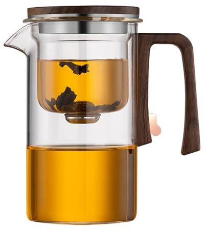 Glass Teapot with Removable Infuser, Clear Tea Kettle with One Button Press to Filter Tea Soup, Loose Leaf Tea Maker (Clear, 520ml)