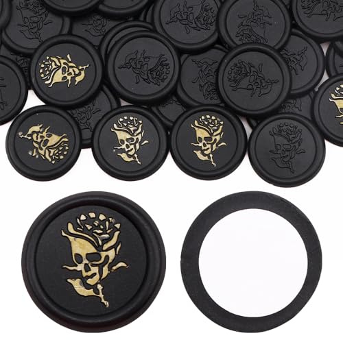 Aiviman Totenkopf-Wachssiegel-Aufkleber, schwarz, selbstklebend, ideal für Geschenkverpackungen, Hochzeitseinladungen, Halloween, Geburtstag, Weinpakete, 25 Stück