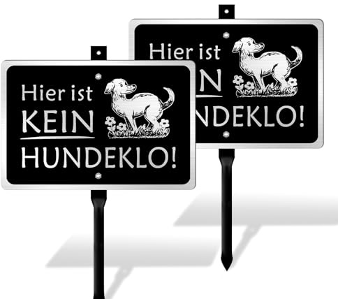 Goodvia Kein Hundeklo Schild mit Erdspieß Metall 20x30cm (A4) Gebürstete Aluminiumoberfläche für den Außenbereich UV-Schutz Wasserdicht und Rostfrei Schwarz x2Stück