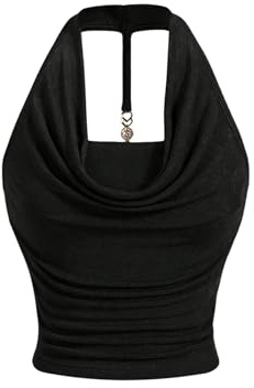 GORGLITTER Damen Top Neckholder Sommertop Drapiertes Kragen Oberteile Bauchfreies Trägertop Ärmellose Freizeittops Rückenfreies Partytop Musikfestival Outfits