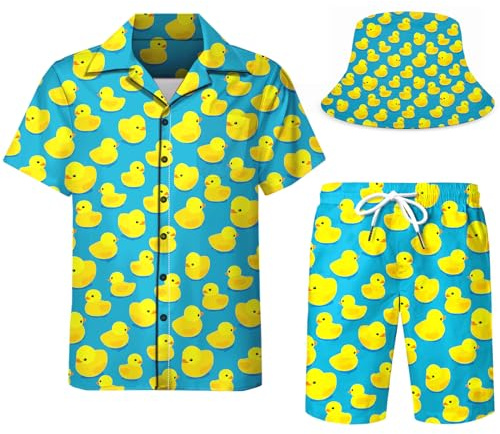 Chándal de Dos Piezas para Hombre, Divertidas Camisas Hawaianas, Pantalones Cortos y Conjuntos Rave con Sombreros de Pescador.