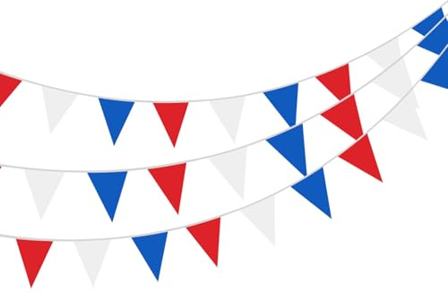 Red White Blue Bunting Flags,18M/59f Waterproof Banner,Outdoor Decoration with 50PCS 20x30cm/7.87x11.81in Triangle Pennants for Parties Birthday Gardens