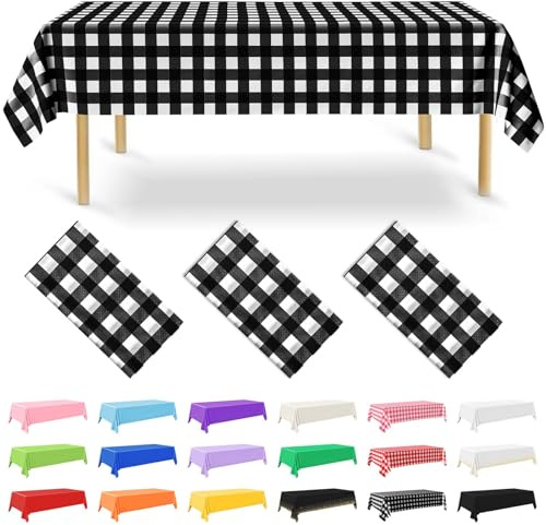NACHLYNN 3 Stück Einweg Tischdecke 137 x 274 cm Gingham-Schwarz Rechteckige Tischabdeckung Wasserdicht Gartentischdecke für Festivals Party Hochzeiten Brautpartys Geburtstag Dekorationen