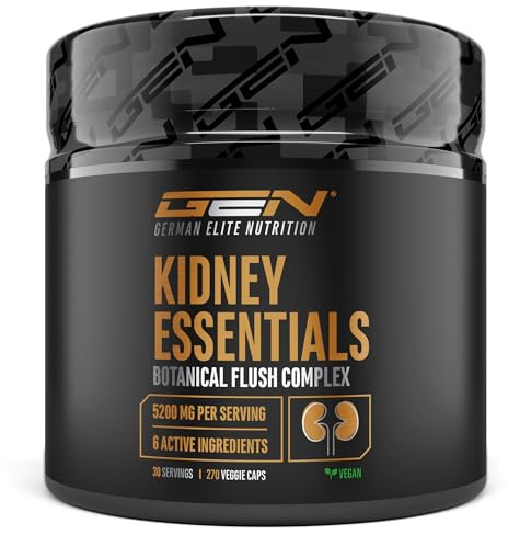 Kidney Essentials - 270 cápsulas - complejo Botanical Flush de alta dosis con extractos de astrágalo, ortiga, cereza ácida, corteza de pino, apio y vara de oro - vegano