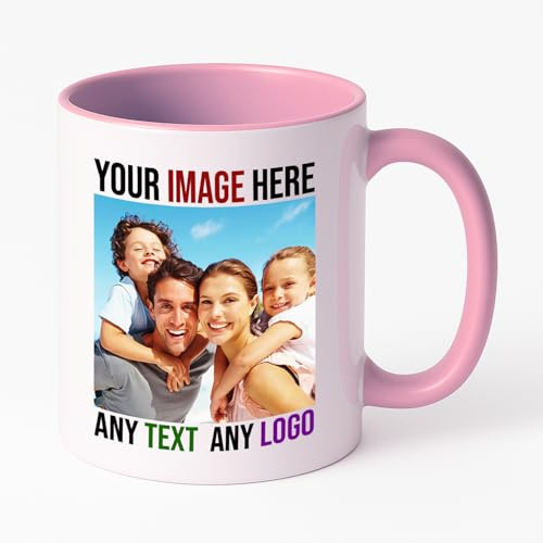 PrintWink Personalised Mug | Coloured Custom Coffee Cup with Photo & Text | Coloured Handle and Inner Mugs for Tea & Hot Chocolate | Unique Gift for Men & Women | Pink