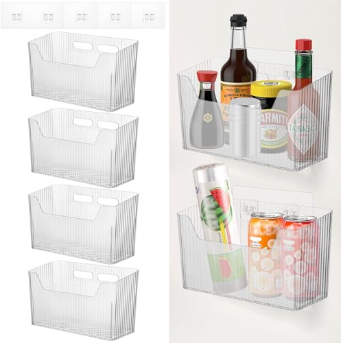 HFYZZ 4 Stück Küchenschranktür Aufbewahrungsbox, Selbstklebendes Transparente Wandmontierte Aufbewahrungsbox, Kunststoff Badezimmer Organizer,Schrank Organizer für Küchen/Badezimmer