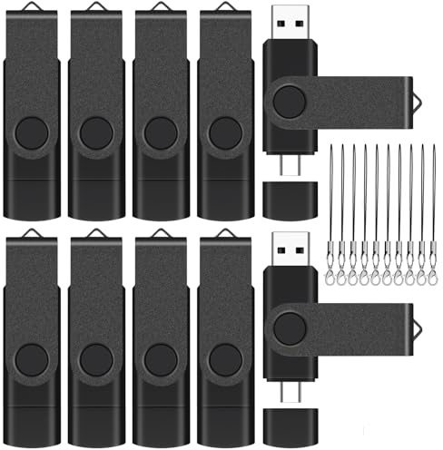 EASTBULL 16GB USB-C Flash Drive 10 Pack with Lanyards - OTG USB 2.0 Type-C Flash Drive 2-in-1 USB-C Thumb Drive 16GB USB Drive