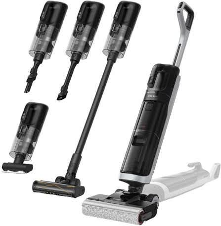 DREAME H14 Dual 5-in-1 Aspirapolvere Lavapavimenti, Dosaggio Intelligente del Detergente, Design Piatto, Lavaggio Spazzola 60 °C, Asciugatura 60 °C 5 min, GlideWheel, Aspirazione 18.000 Pa, Luce a LED