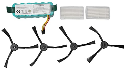 Batteria per spazzatrice Kit spazzola laterale e filtro Batteria di ricambio NiMH 3500MAH con filtro antiparticolato ad alta efficienza e materiale ABS per spazzatrici CR120 CR121